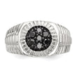 Sterling Silver Rhod-plated Mens Black Diamond Polished/Satin Ring