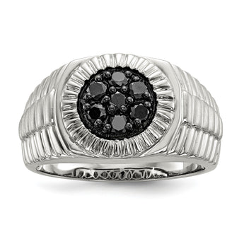 Sterling Silver Rhod-plated Mens Black Diamond Polished/Satin Ring - Birthstone Company