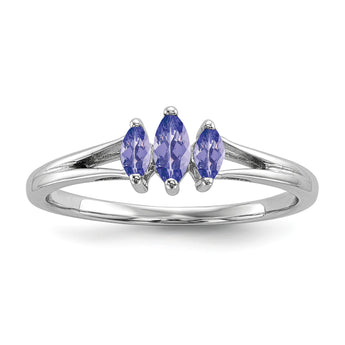 Sterling Silver Rhodium 3 Stone Tanzanite Ring - Birthstone Company