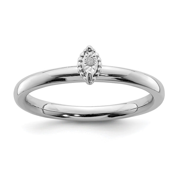 Sterling Silver Rhodium Plated Polished Diamond Marquise Shape Ring, Size 8 - Birthstone Company