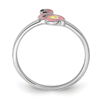 Sterling Silver RH-plated Multi-color Enameled Flamingo Children's Ring
