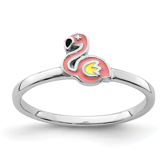 Sterling Silver RH-plated Multi-color Enameled Flamingo Children's Ring