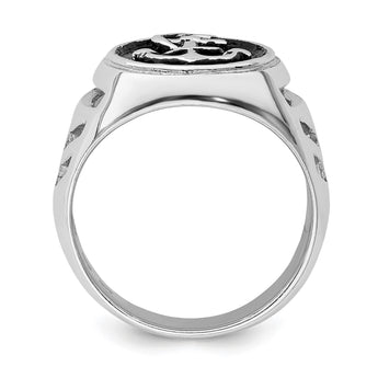 Sterling Silver Rhodium-plated & Antiqued Plated Anchor Ring - Birthstone Company