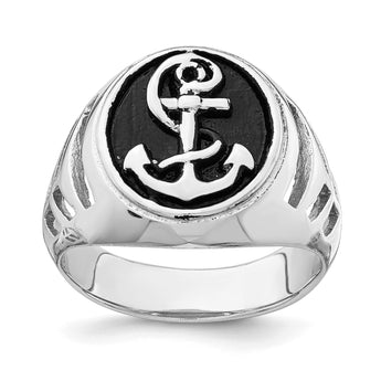Sterling Silver Rhodium-plated & Antiqued Plated Anchor Ring - Birthstone Company