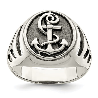 Sterling Silver Antiqued Anchor Ring - Birthstone Company