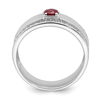 Sterling Silver Rhod-plated Men's African Ruby and White Topaz Ring - Birthstone Company