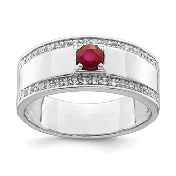 Sterling Silver Rhod-plated Men's African Ruby and White Topaz Ring - Birthstone Company