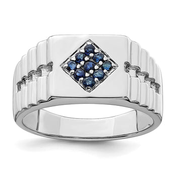 Sterling Silver Rhodium-plated Men's Blue Sapphire Ring - Birthstone Company