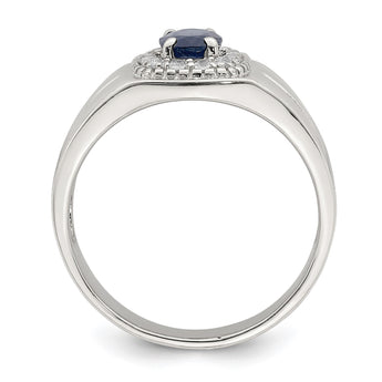 Sterling Silver Rhod-plated Men's Blue Sapphire and White Topaz Ring - Birthstone Company