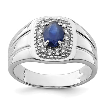 Sterling Silver Rhod-plated Men's Blue Sapphire and White Topaz Ring - Birthstone Company