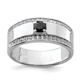Sterling Silver Rhodium-plated Men's Onyx and White Topaz Ring - Birthstone Company