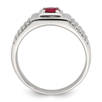 Sterling Silver Rhod-plated Men's African Ruby and White Topaz Ring - Birthstone Company