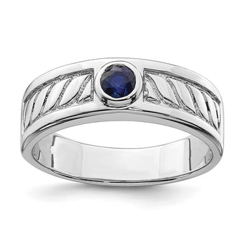 Sterling Silver Rhodium-plated Men's Blue Sapphire Ring - Birthstone Company