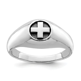 Sterling Silver Rhodium-plated & Antiqued Cross Ring - Birthstone Company