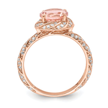 Sterling Silver Rose-tone White CZ and Pink Crystal Ring