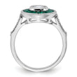 Sterling Silver Rhodium-plated Synthetic Green Spinel and CZ Ring