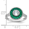 Sterling Silver Rhodium-plated Synthetic Green Spinel and CZ Ring