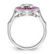 Sterling Silver Rhodium-plated Polished Created Ruby and CZ Ring