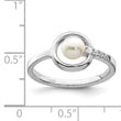 Sterling Silver Rhodium-plated CZ 5-6mm Button FWC Pearl in Circle Ring