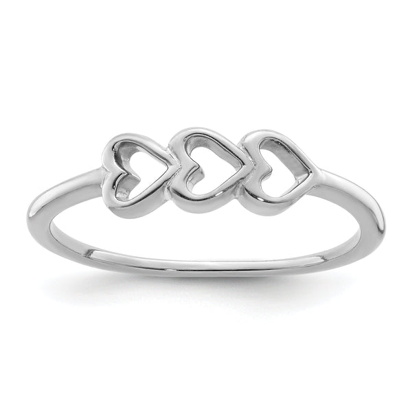 Sterling Silver Rhodium Plated Hearts Ring