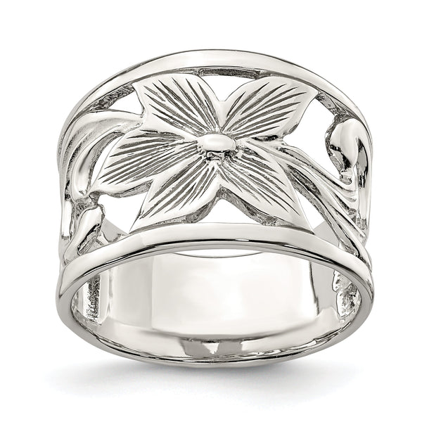 Sterling Silver Rhodium-plated Flower Ring