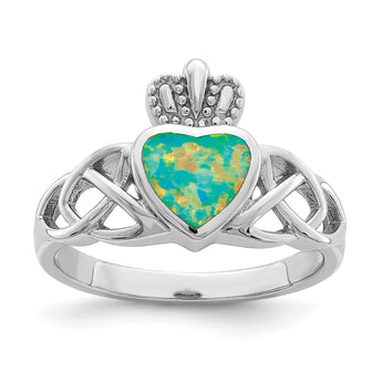 Sterling Silver Rhod-plated Lab Created Opal Celtic Knot Crown Ring - Birthstone Company