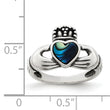 Sterling Silver Antiqued Abalone Inlay and Black Enamel Claddagh Ring