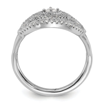 Sterling Silver Rhodium-plated CZ Filigree Oval Ring