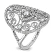 Sterling Silver Rhodium-plated CZ Filigree Oval Ring