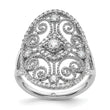 Sterling Silver Rhodium-plated CZ Filigree Oval Ring