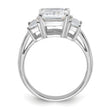 Sterling Silver Rhodium-plated Emerald-cut CZ 3-stone Ring