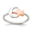 Sterling Silver Rose Tone Moon & Star Ring