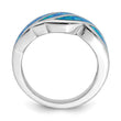 Sterling Silver Rhodium-plated Created Blue Opal Inlay Ring - Birthstone Company