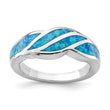 Sterling Silver Rhodium-plated Created Blue Opal Inlay Ring - Birthstone Company