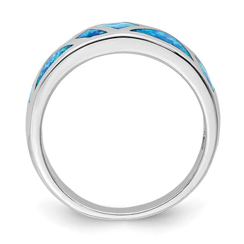 Sterling Silver Rhodium-plated Geometric Lab Created Blue Opal Ring - Birthstone Company
