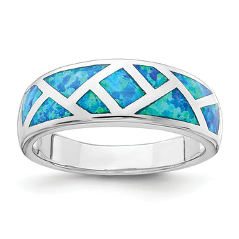 Sterling Silver Rhodium-plated Geometric Lab Created Blue Opal Ring - Birthstone Company