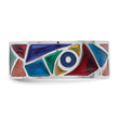 Sterling Silver Rhodium-plated Abstract Multi-color Enamel & CZ Cuff Ring