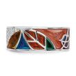 Sterling Silver Rhodium-plated Abstract Multi-color Enamel & CZ Cuff Ring