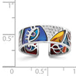 Sterling Silver Rhodium-plated Abstract Multi-color Enamel & CZ Cuff Ring