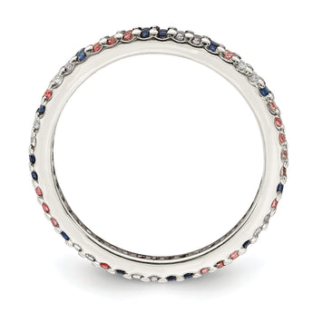 Sterling Silver Rhodium-plated with Blue, Pink & Clear CZ Ring