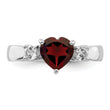 Sterling Silver Rhodium-plated Heart Garnet & White Topaz Ring