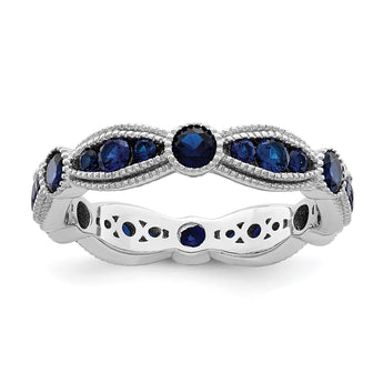 Sterling Silver Rhodium-plated Lab Cr Blue Spinel Eternity Band - Birthstone Company