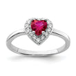 Sterling Silver Rhodium-plated Created Corundum & CZ Heart Ring
