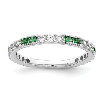 Sterling Silver Rhodium-plated Synthetic Green Spinel & CZ Band