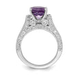 Sterling Silver Rhodium-Plated 8mm Amethyst & White Topaz Ring - Birthstone Company