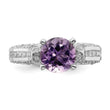 Sterling Silver Rhodium-Plated 8mm Amethyst & White Topaz Ring - Birthstone Company