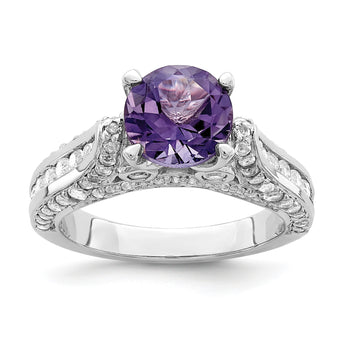 Sterling Silver Rhodium-Plated 8mm Amethyst & White Topaz Ring - Birthstone Company