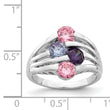 Sterling Silver Rhodium-plated Pink & Purple CZ 4-Bar Ring