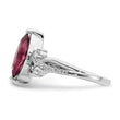 Sterling Silver Rhodium-plated Red Glass Marquise Stone & CZ Ring