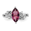 Sterling Silver Rhodium-plated Red Glass Marquise Stone & CZ Ring